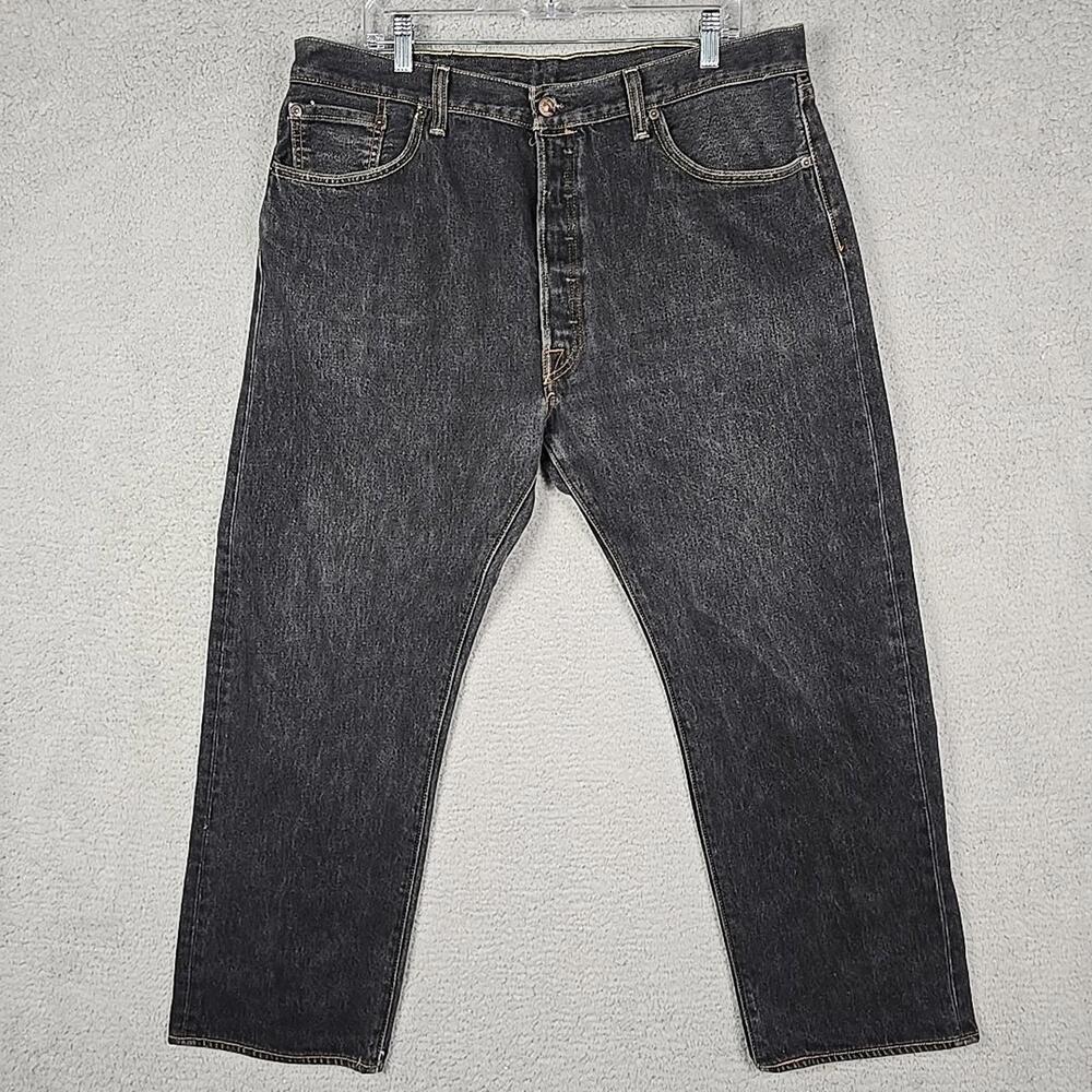 Levis 501 Jeans Mens 40x30 Black Denim Button Fly Straight Leg Casual Office